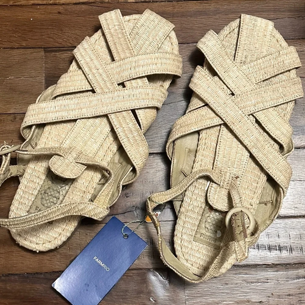 Farm Rio Synthetic Raffia Zigzag Sandals Size 13 Women's Cream